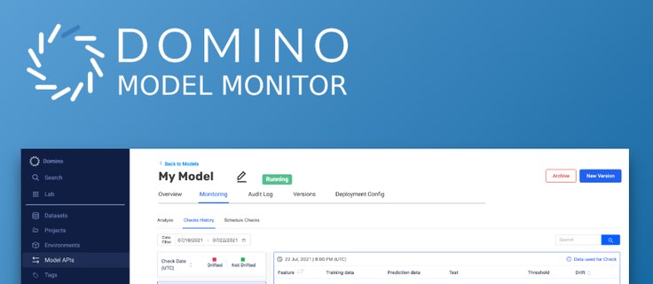 Domino Model Monitor drift-monitoring dashboard