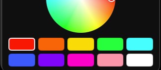 Lumina menu-bar popover: light modes, color wheel, and swatches